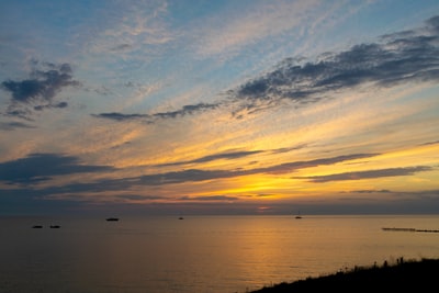 The waters of the cloudy sky at sunset
